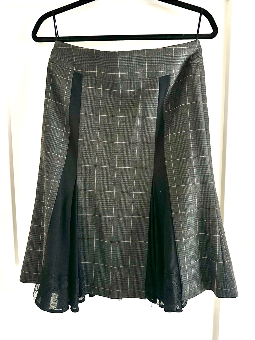 Dolce & Gabbana Vintage 2000’s Plaid Lace A-Line Wool Silk Lace Godet Skirt - 42